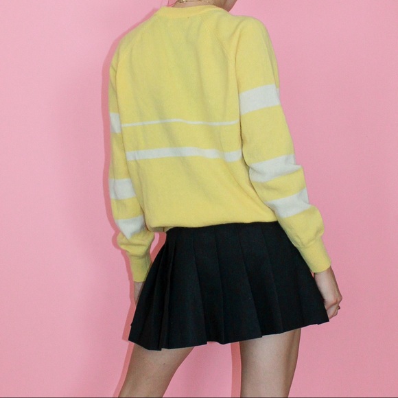 VTG 80s/90s Pringle Sports Yellow Wool Crew Neck Sweater - Picture 6 of 10